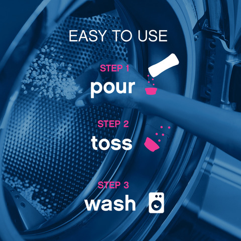 EAST TO USE - STEP 1: POUR, STEP 2: TOSS, STEP 3: WASH