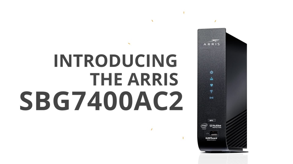 thumbnail video image 2 of ARRIS Surfboard (24x8) DOCSIS 3.0 Cable Modem / AC2350 Dual-Band Wifi Router (SBG7400AC2), Wireless Technology - New Condition, 2 of 5