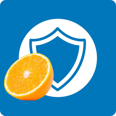 Image of orange with shield in the background