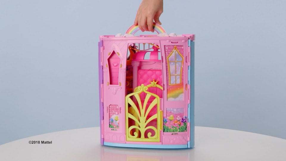 thumbnail video image 2 of Barbie Dreamtopia Castle Portable Playset with Transforming Features, 2 of 22