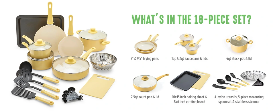 ✴︎最高級品✴︎ ルネッサンスゴールド　ダイニングセット　 Free Shipping! GreenLife 18-Piece Ceramic Nonstick Cookware Set