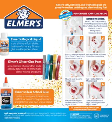 Elmer's Slime Starter Kit, Clear School Glue, Glitter Glue Pens & Magical  Liquid Activator Solution, 9 Count