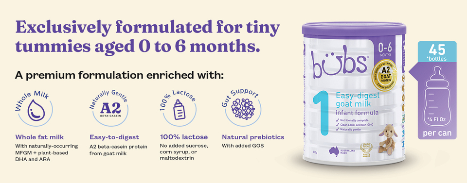 Bubs® Goat Milk Infant Formula Stage 1, 800g (0-6 Months 