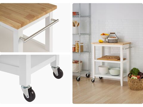 small kitchen cart filled with pantry and buffet items