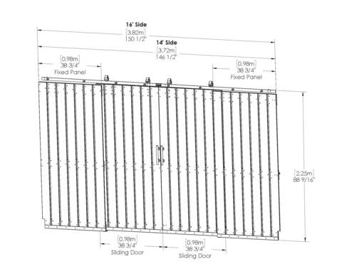 16 ft x 14 ft Timber Frame Pavilion Privacy Wall with Barn Doors