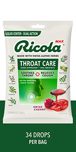 Ricola Max Throat Care Swiss Cherry Cough Drops for Sore Throat +