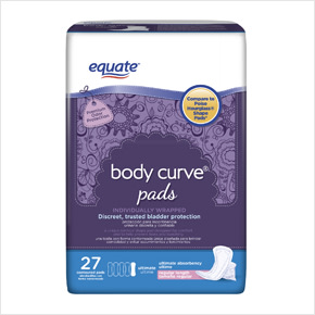 Equate Body Curve Women's Maximum-Regular Incontinence Pads, 39 count 