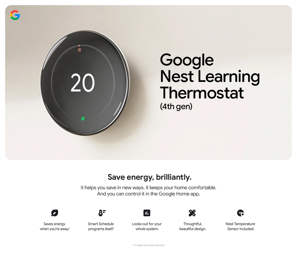Google Nest Wi-Fi Smart Learning Thermostat (4th gen) with Nest