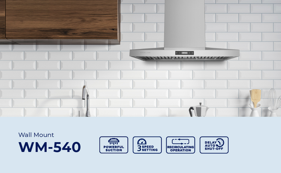 thumbnail video image 2 of Hauslane WM-540 30” Wall Mount Range Hood Contemporary Stainless Steel Low Noise, Full-Size Handles, Baffle Filters, LED Lamps | 120V, 2 of 13