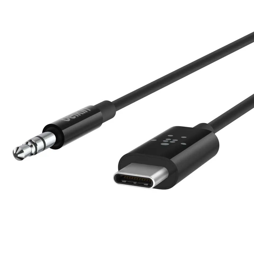 Belkin RockStar 3' USB-C to 3.5mm Audio Cable, Male to Male, Black