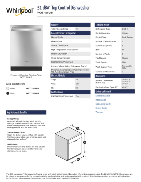 wdt710pahz whirlpool dishwasher