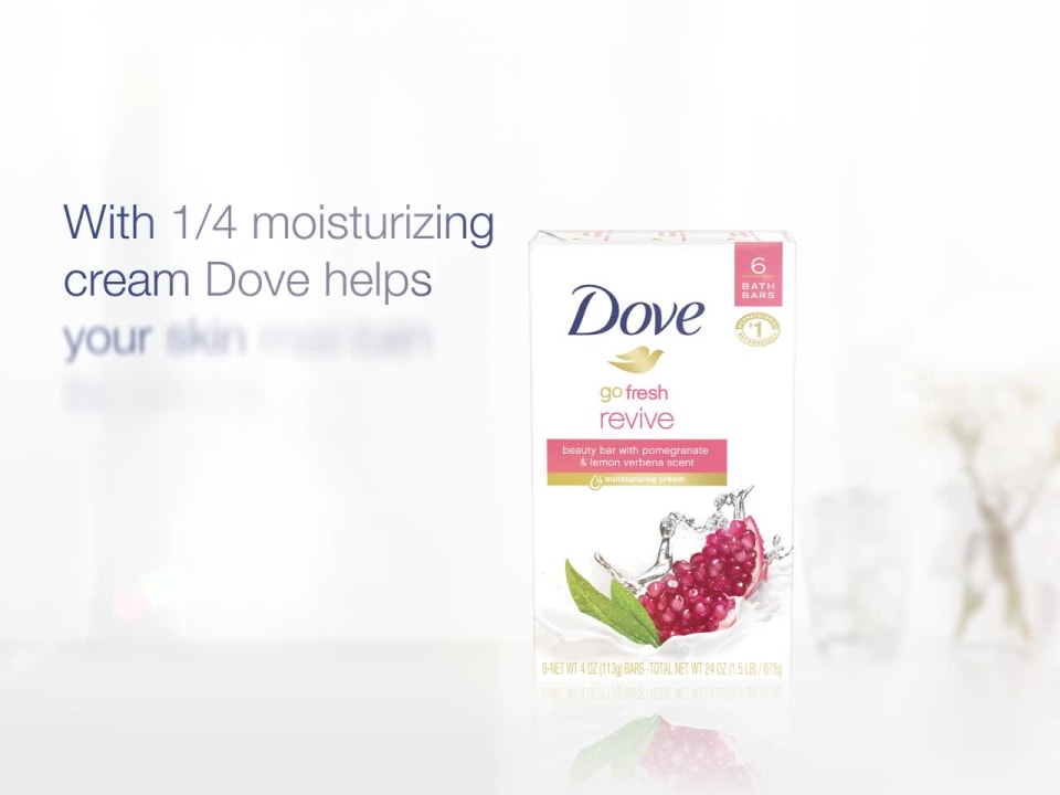 thumbnail video image 4 of Dove Go Fresh Revive Beauty Bars, Pomegranate & Lemon Verbena, 4 oz bars, 6 ea (Pack of 4), 4 of 4