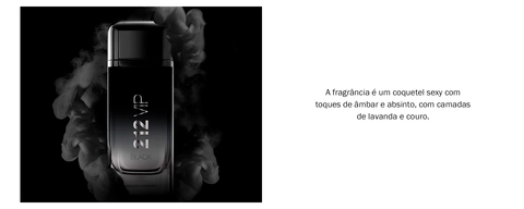 Frasco do perfume 212 VIP Black envolto em fumaça preta, simbolizando mistério, intensidade e sensualidade.