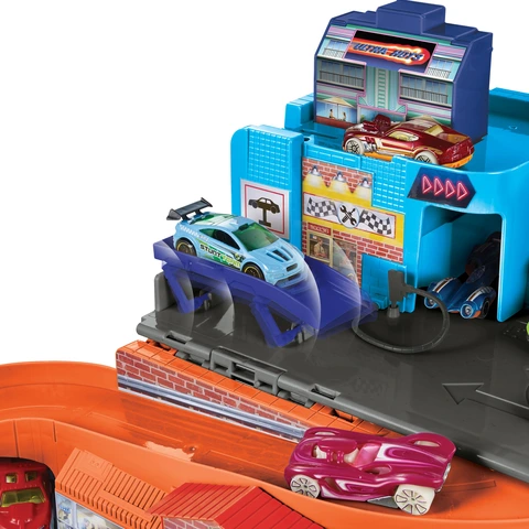 Hot Wheels Ultra Hots Sto Go Track Set 5 Die Cast Cars Ages 3 36 x 24 x 12