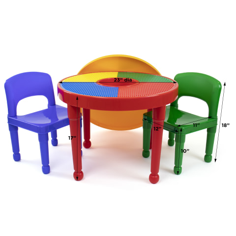 Tot Tutors Kids 2-in-1 Plastic LEGO-Compatible Activity Table and 2 Chairs Set, 