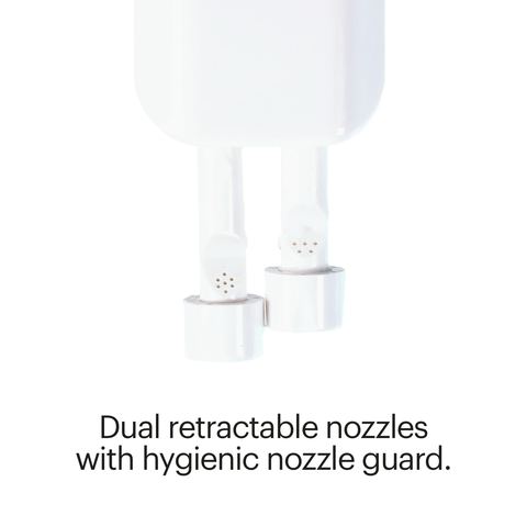 Dual retractable nozzles with hygienic nozzle guard.