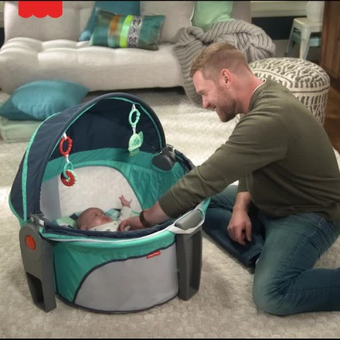 thumbnail video image 2 of Fisher-Price On-the-Go Infant Dome Portable Bassinet and Play Space, Unisex, Pink Pacific Pebble, 2 of 7