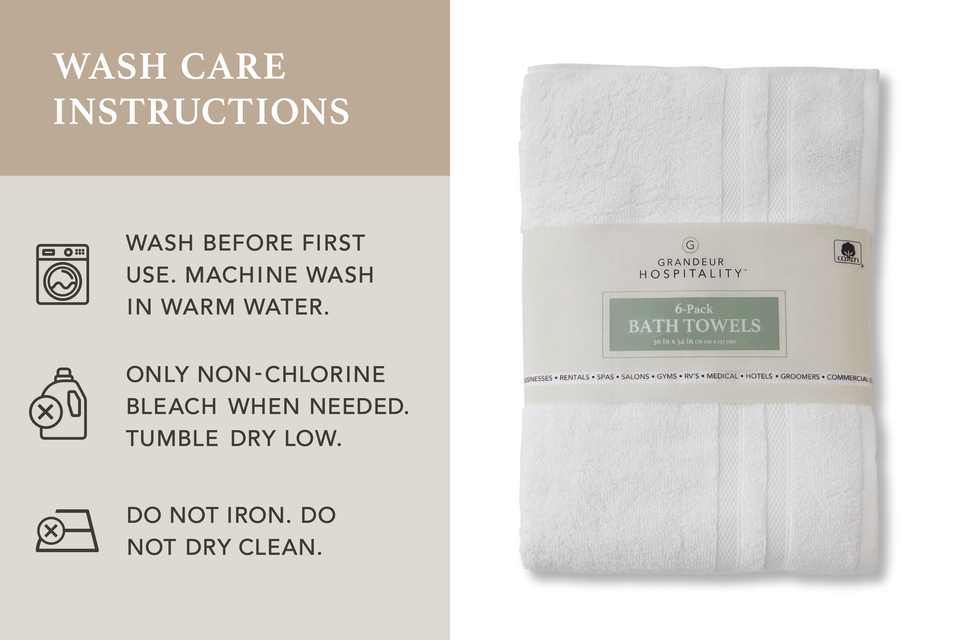 Grandeur Hospitality Bath Towel 100% Cotton, 30x54 Inches - 6 Pack
