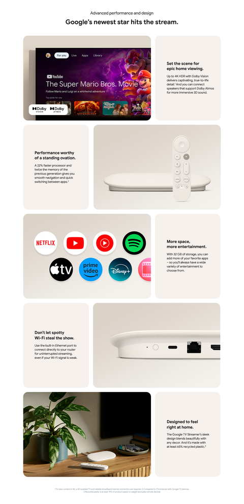 Google TV Streamer (4K) with Voice Remote in Porcelain