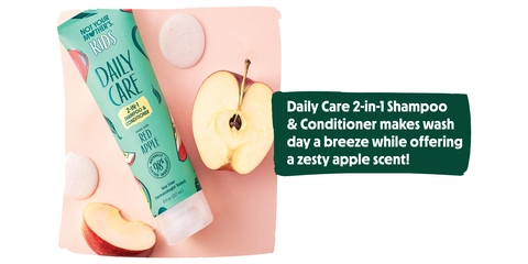 Gently cleanses and conditions in one simple step	Creates effortlessly manageable hair 	Softens and smooths 	Unlocks tangles and knots 	Enhances shine 	No tears formula and dermatologist tested 	For all hair types 	Zesty apple scent 	Vegan&#160;	Cruelty free and Gluten free 	Allergen free