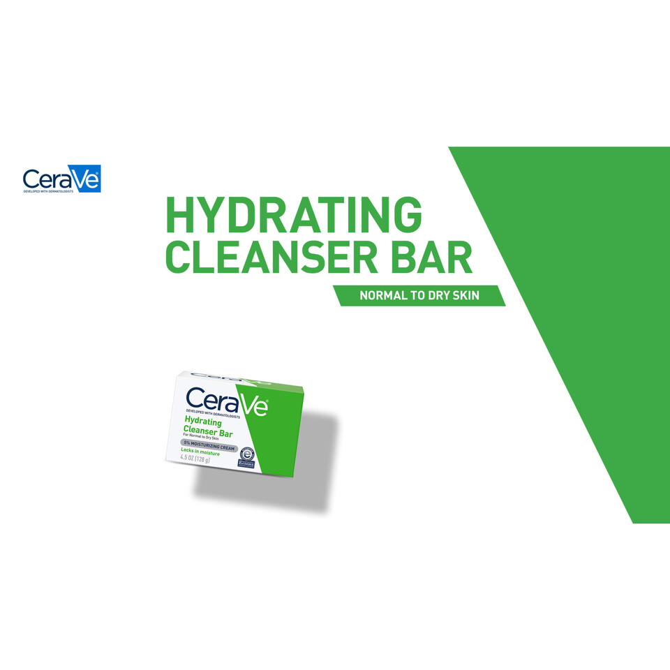 thumbnail video image 2 of CeraVe Hydrating Cleansing Bar for Face and Body for Normal to Dry Skin, 4.5 oz, 2 of 10