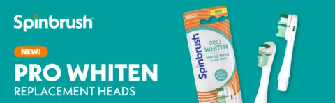 Spinbrush logo with replacement brush heads