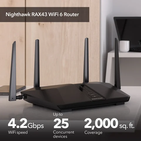 NETGEAR Nighthawk AX4200 Dual Band Wi Fi Router Black RAX43-100NAS