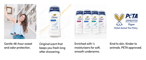 Gentle protection, Dove Invisible Solid Powder cares and provides all day sweat and odor protection