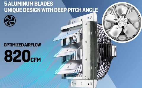 ILiving 10" Wall Mount Shutter Exhaust Fan – 820 CFM, Variable Speed With Thermostat, For Workshop/Garage