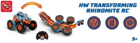 Hot wheels monster trucks rhinomite télécommandé et transformable à  l'échelle 1/12 avec camion jouet à l'échelle 1/64 Mattel