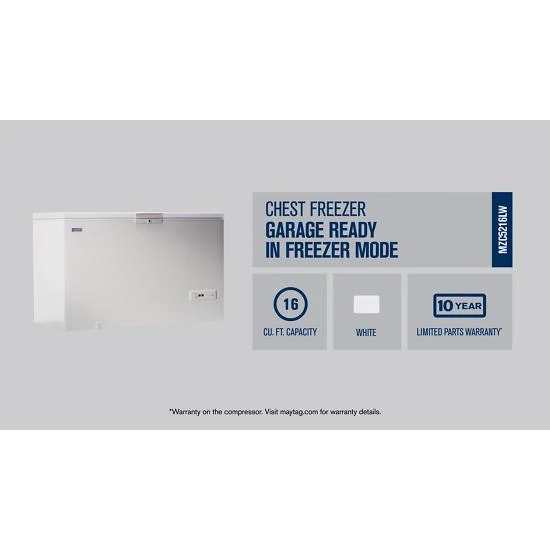 Maytag MZC5216LW 16 Cu. Ft. Garage Ready in Freezer Mode Chest Freez