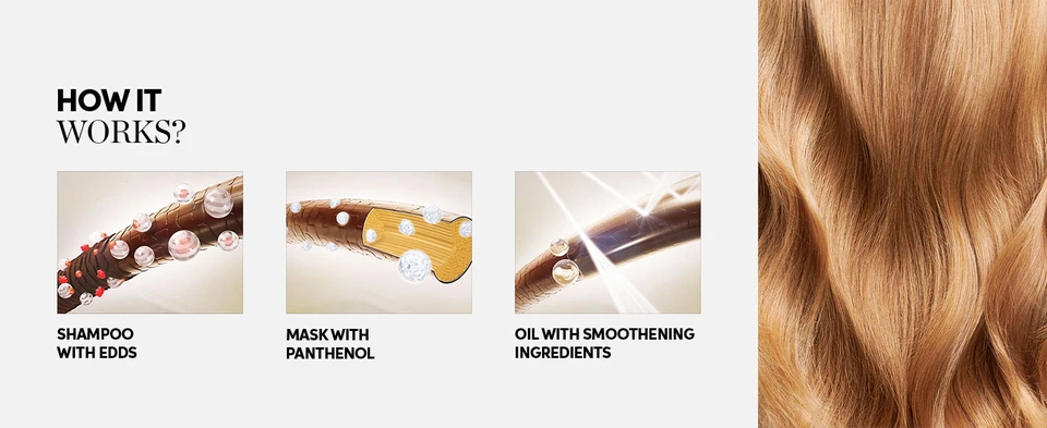 Shampoo with EDDs Mask with Panthenol and oil with smoothening ingredients