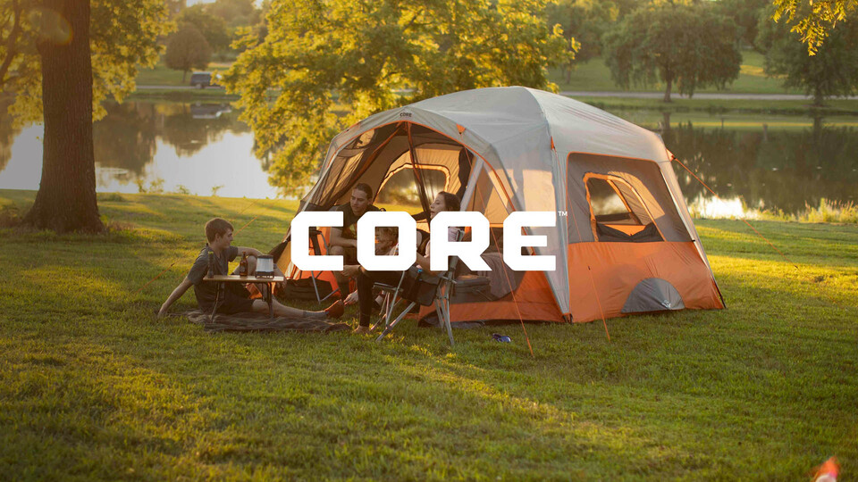 thumbnail video image 2 of CORE 10' x 9' 6 Person Straight Wall Cabin Camping Tent with Screen Room, 24lbs, 2 of 11