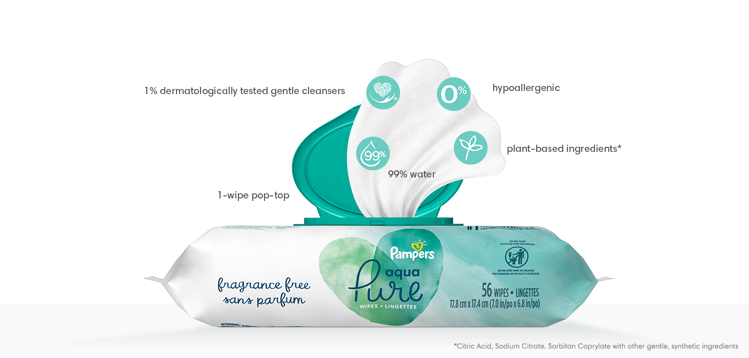 Pampers Aqua Pure Baby Wipes 8X Flip-Top Pack 448 Wipes (Select for More  Options) 