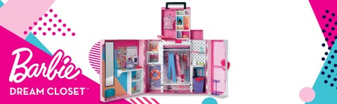 Barbie Juego Dream Closet, más de 35 prendas y accesorios que incluyen 5  looks completos, segundo nivel emergente, espejo y conducto de lavandería