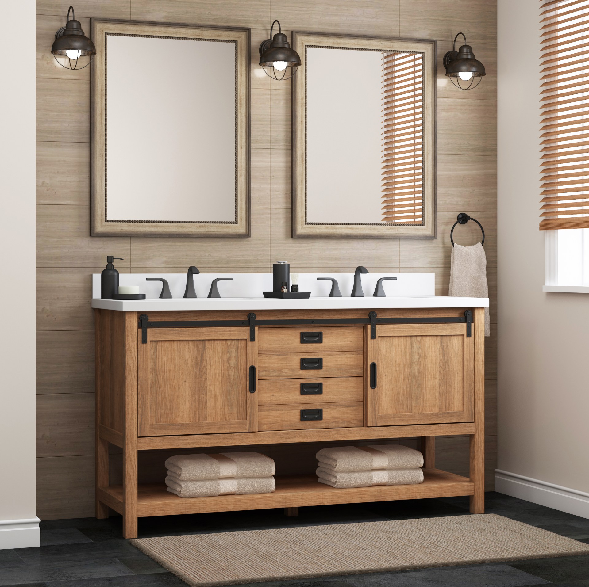 Style Selections 60 In Brown Undermount Double Sink Bathroom