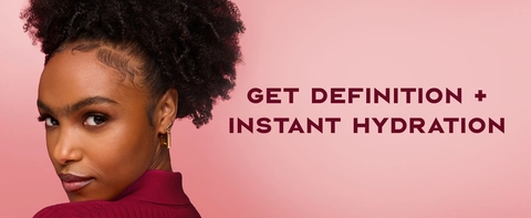 Image of a black woman with afro hair next to text about definition and instant hydration.