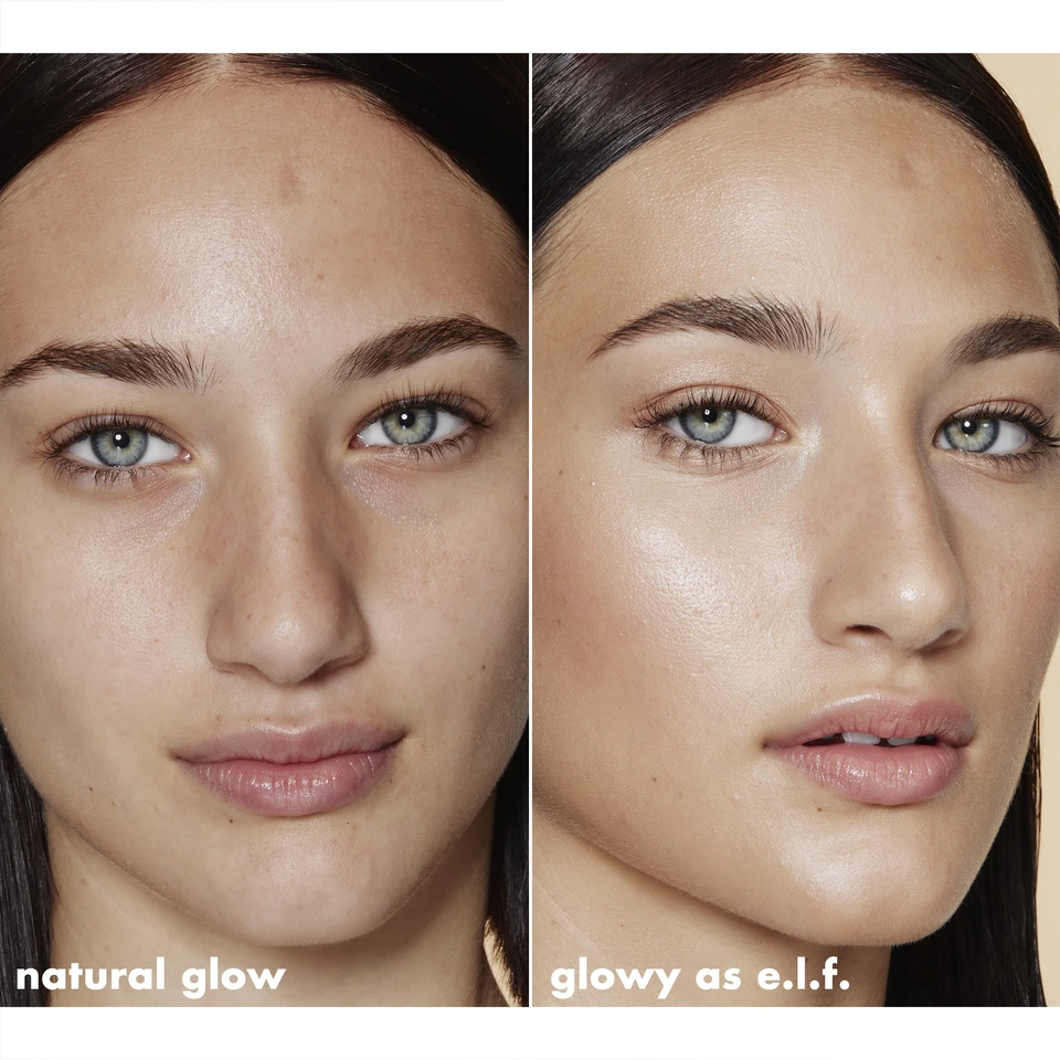 Model before and after using Halo Glow Liquid Filter