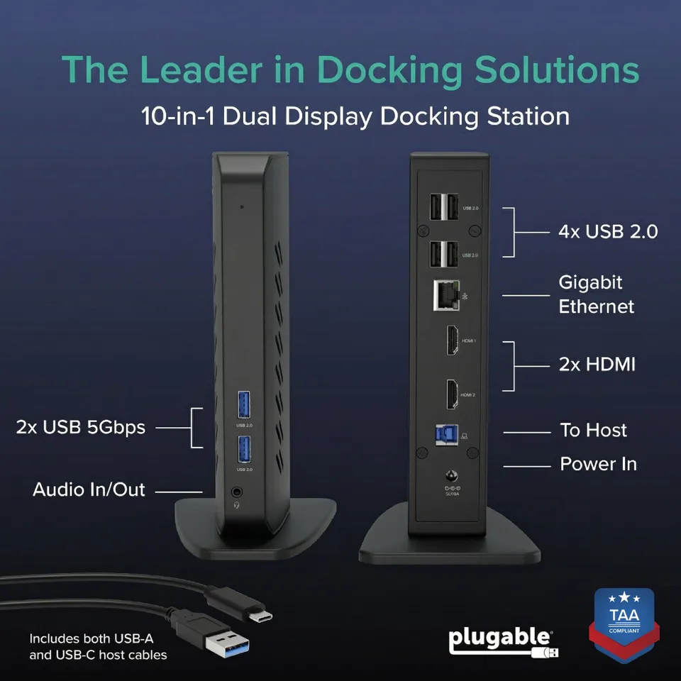 Plugable USB 3.0 and USB-C Universal Laptop Docking Station for