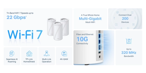 TP Link Deco 7 Elite BE22000 Tri Band Wi Fi 7 Whole Home Mesh