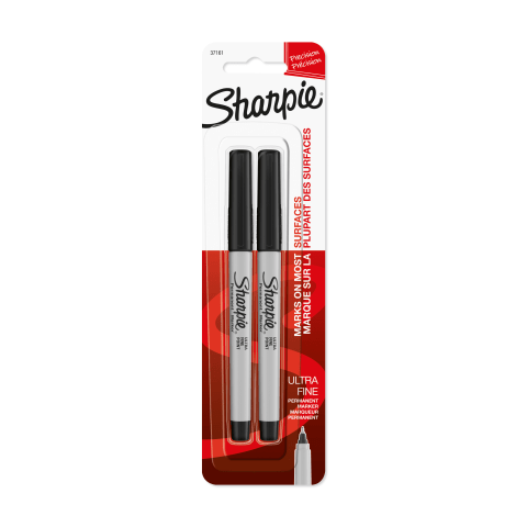 Marqueur Permanent Pour Papier Sharpie Marqueur Indélébile Pointe Biseautée Moyenne Noir, Corps Métal Stylo Papermate