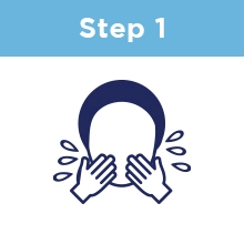 Step One: A person splashing water on their face