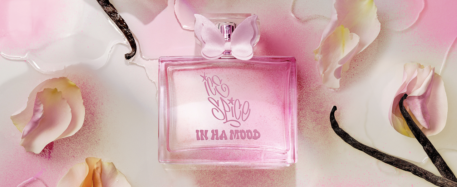 Perfume bottle with roses and sandalwood