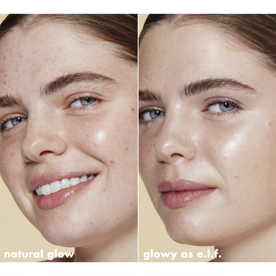 Model before and after using Halo Glow Liquid Filter