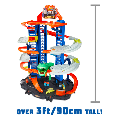  Hot Wheels Ultimate Garage Track Set with 2 Toy Cars, Hot Wheels  City Playset with Multi-Level Side-by-Side Racetrack, Moving T-Rex Dino & Hot  Wheels Storage for 100+ 1:64 Scale ( Exclusive) 