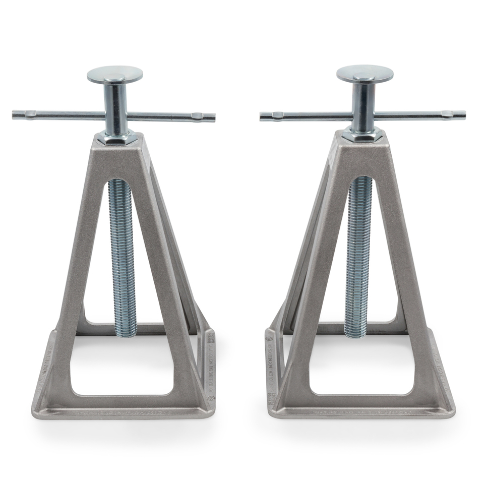 thumbnail video image 2 of Camco Olympian RV Jack Stands | Supports up to 6,000lbs and Extends up to 17-inches | 2-Pack, Aluminum, Silver (44561), 2 of 8