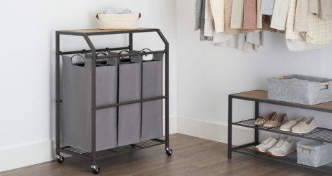 Flip Top Laundry Cart in a closet