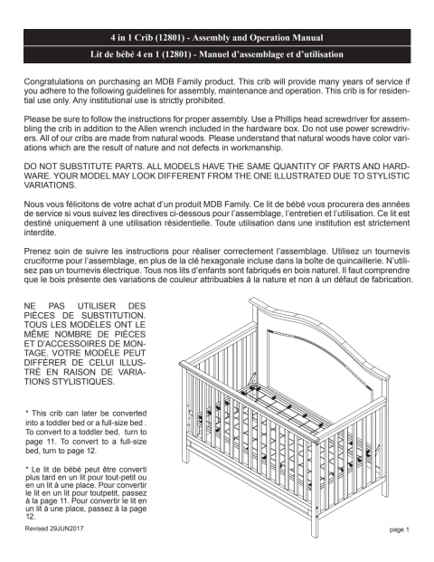 Davinci Charlie 4-in-1 Convertible Crib Instruction Manual