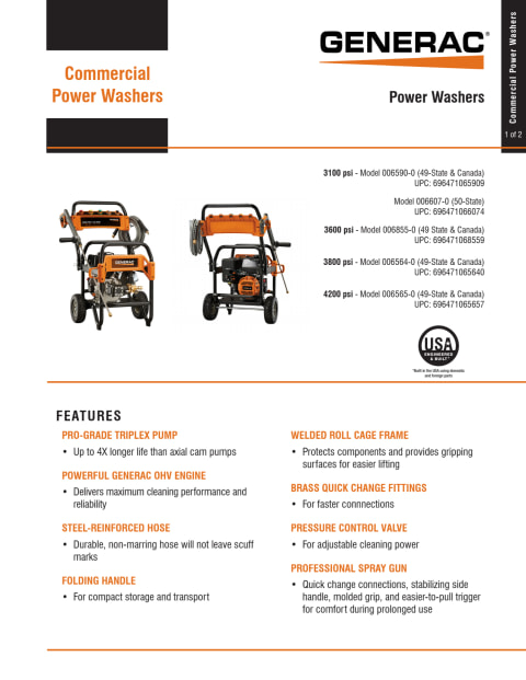 Generac 6565 4,200 PSI 4.0 GPM Commercial Gas Pressure Washer - Walmart