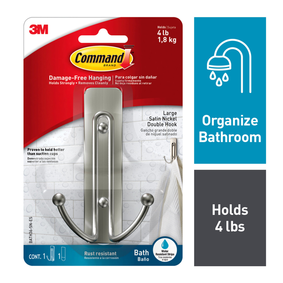 Command Hook, Brushed Nickel, 2 Hooks, Medium, 4 Strips/Pack Walmart